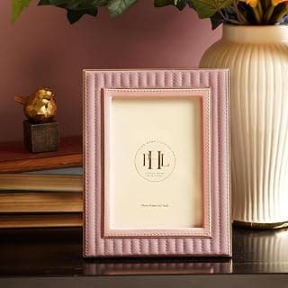 PURE HOME + LIVING Purple & Pink Stitched Faux Leather Photo Frame - Medium Decorative Frames for Home Decor, Table Decor | Best Gift for home decor, Birthday, Anniversary, Mother's Day (Pack of 1)