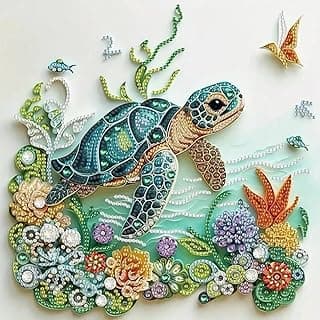 Flavizo Diamond Painting Kit for Adults, Sea Turtle DIY Craft with Drill Rhinestones Canvas, Creative Diamonds Artwork, Handmade Decoration Sparkling Home Wall Display (30cm X 30cm)
