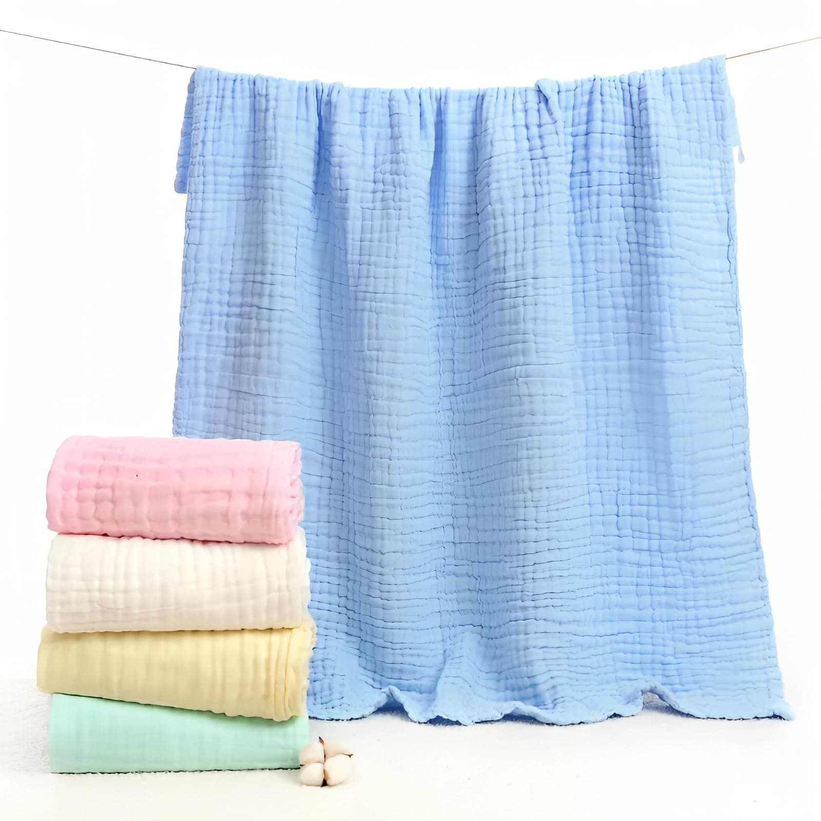 JUST GOODS Organic 100% Cotton Muslin Baby Bath Towel - Super Absorbent, Extra Soft, Eco-Friendly, Multi-Use for Newborns, Infants, Kids Boys & Girls - 105x105 CM 【Multicolour】