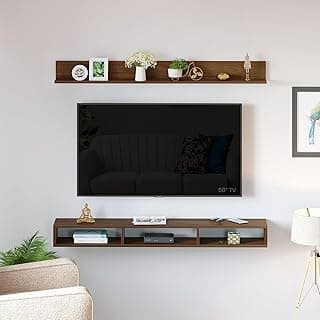 BLUEWUD Kunsua Engineering Wood Wall Mount TV Entertainment Unit Set Top Box Stand/TV Cabinet Panel with Shelves for Books & Décor Display Unit Bed Living Room Upto 55 Inches (Brown Maple)