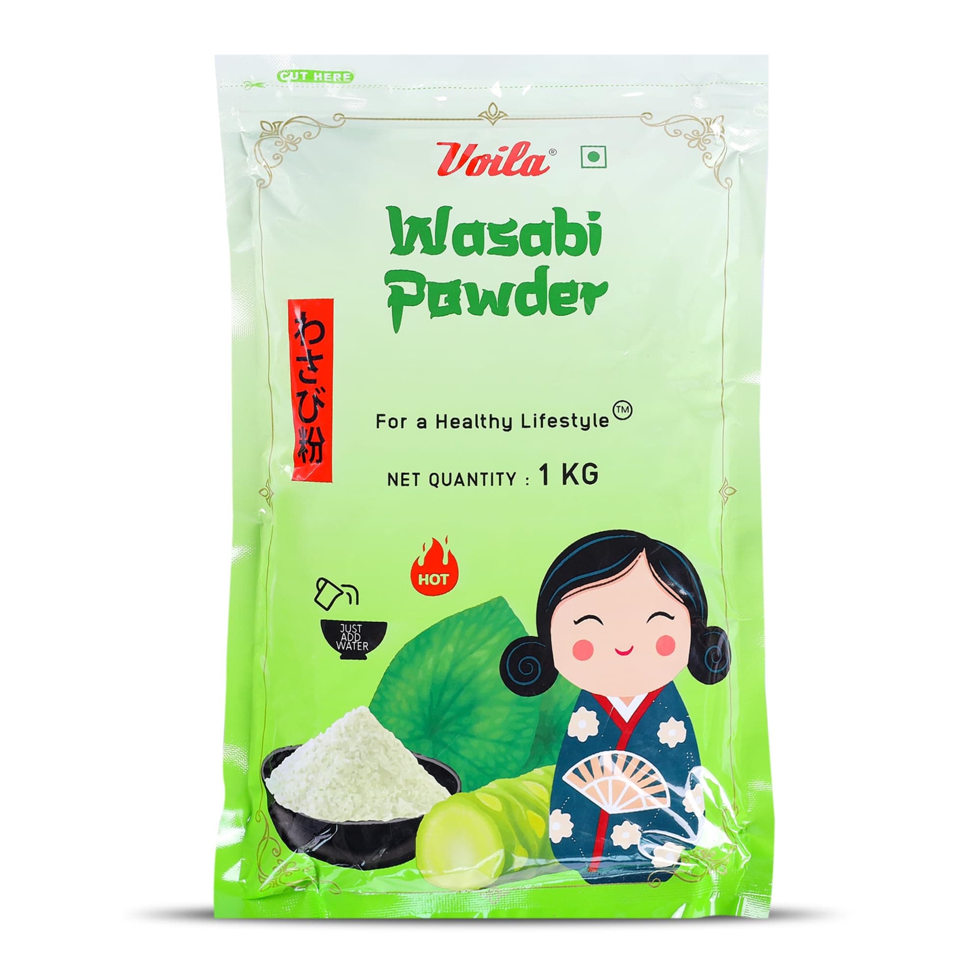 Voila Wasabi Powder 1 Kg | Japanese Horseradish Powder | Used with noodles, Sushi, Sashimi, Sea food & more | Easy to Prepare | Ideal For Korean, Japanese, Chinese & Asian Cuisine