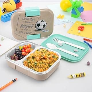 Nayasa Marco 2 Compartment Stainless Steel Insulated Lunch Box for Kids Boys | Football Champion Print | Vacuum Sealed Leak Proof Tiffin Box | 650 ml | Grey
