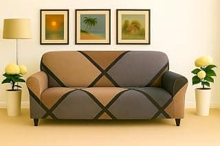 Homerz Premium Universal Elastic fit Sofa Cover Fully Covered, Non-Slip Sticky Elastic Stretchable Sofa Set Slipcover Protector (Biscoff, 2 Seater)