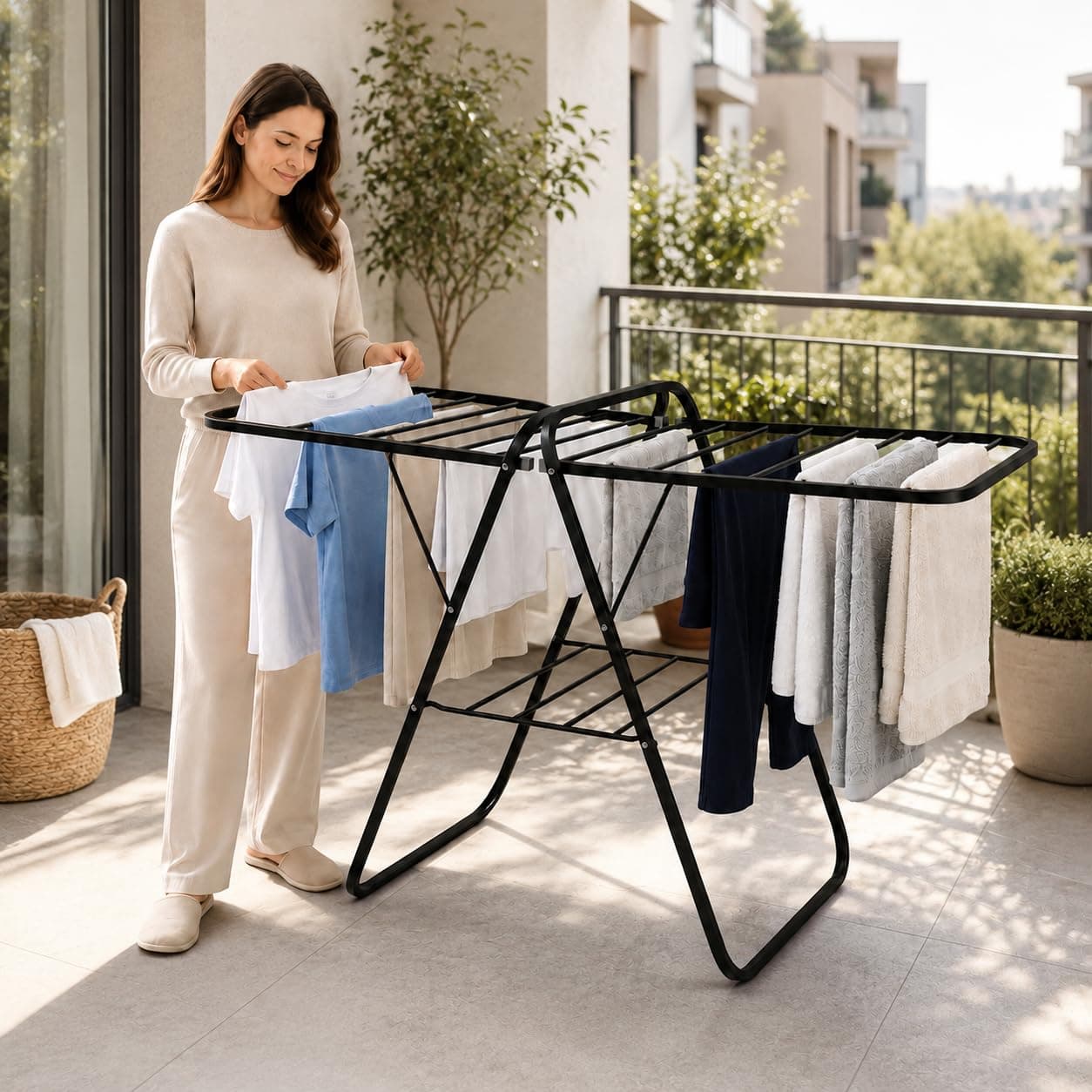 Lifelong Heavy-Duty Cloth Dryer Stand | Foldable Laundry Rack with Sturdy Iron Frame | Anti-Skid Floor Protection | Compact Storage Design | For Clothes, Towels & Linen Drying Indoors or Outdoors