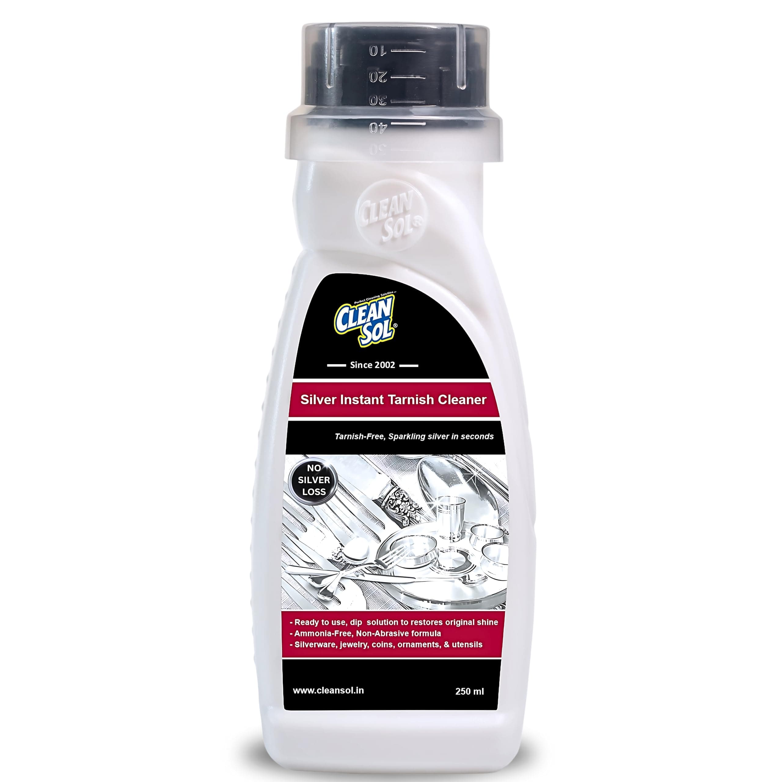 Cleansol Silver Dip Cleaner Liquid – 250 ml | Instant Silver Cleaner & Tarnish Remover for Pooja Items, Utensils & Jewellery | Silver Shine Cleaning Liquid for Silverware & Ornaments