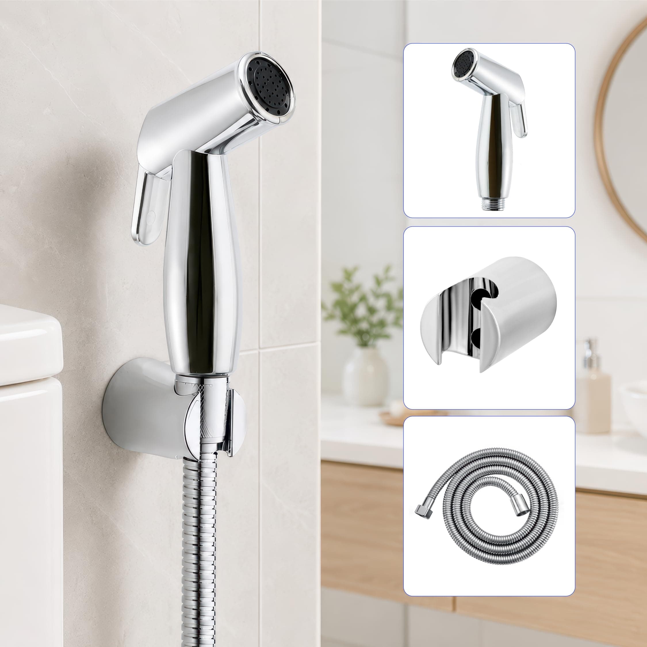 Amazon Basics Health Faucet Set – Premium Jet Spray Gun with Pipe for Toilet | Bathroom Bidet Sprayer Kit Pack of 1