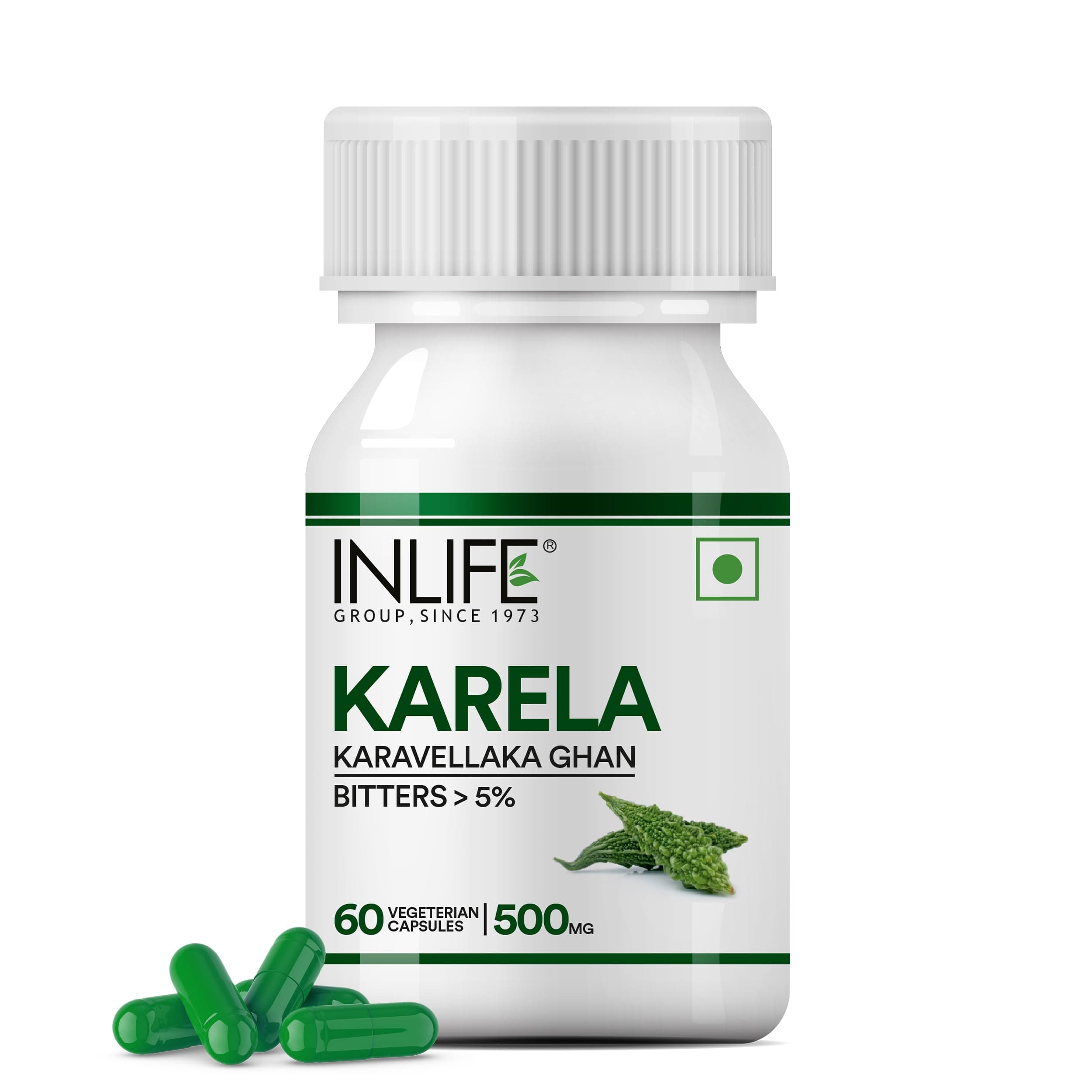 INLIFE Karela Extract 500mg, Bitter Melon Blood Sugar Support, 60 Veg Capsules (Pack of 1)