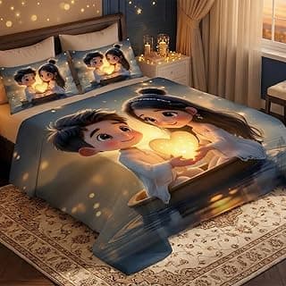 7D Fairy Glow of LoveHouse Collection Double Bedsheet 90x100 inch with 2 Pillow Covers | Good Stitching, Soft Fabric & Vibrant 7D Digital Print for Kids & Couples (Dark)