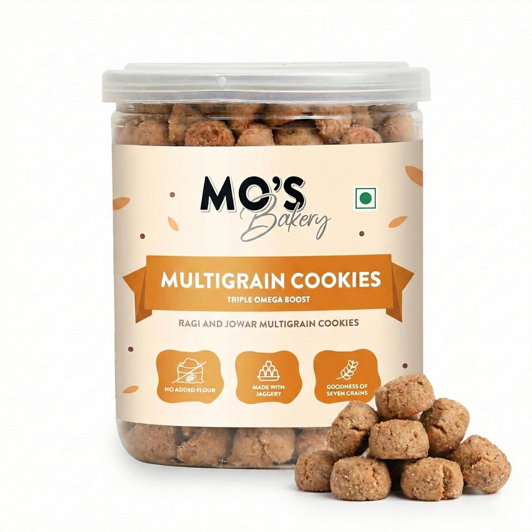 Mo’s Triple Omega Multigrain Cookies – 200g | Mini Healthy Cookies for Kids & Adults | Tea Time Snack | Omega-Rich Seeds & Whole Grains with Ragi, Oats, Barley, Amaranth & Almond | Flax, Chia, Melon, Sunflower & Pumpkin Seeds | No Refined Sugar