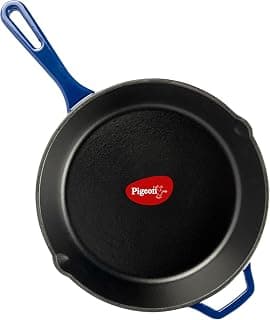 Pigeon Imperi Cast Iron Fry Pan/Skillet, Free Silicone Grip, Pre-Seasoned,100% Healthy & Toxin-Free, Naturally Nonstick Frying Pan, Makes Food Tastier, Strong & Durable, Gas & Induction, Frypan 22cm