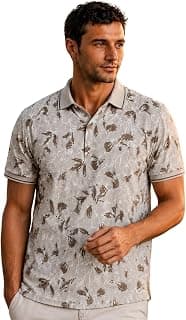 Louis Philippe Men's Slim Fit Cotton Pique Polo Tshirt with Floral Print