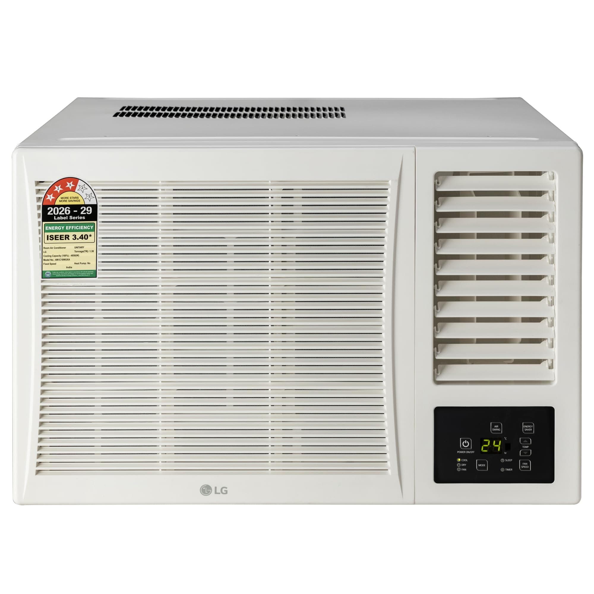 LG 1.5 Ton 3 Star, New star rated, Fix Speed Window AC (Copper Coil, Turbo Mode, Memory Restart,HD Filter, Quick and Uniform Cooling, AW-C18WUXA, White)