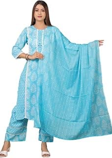 PARTHVI Women Straight Printed Kurta and Pant Set with Dupatta | Ethnic Set | Dupatta Set | Suit Set | Kurta Set | Wedding Suit Set || Kurta Set || Festival Suit