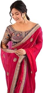 SAREE MALL Women's Satin Embroidered Work Saree With Unstitched Blouse Piece| Satin Saree | Saree For Woman(AARYAN25901_KR_SM_Parent)