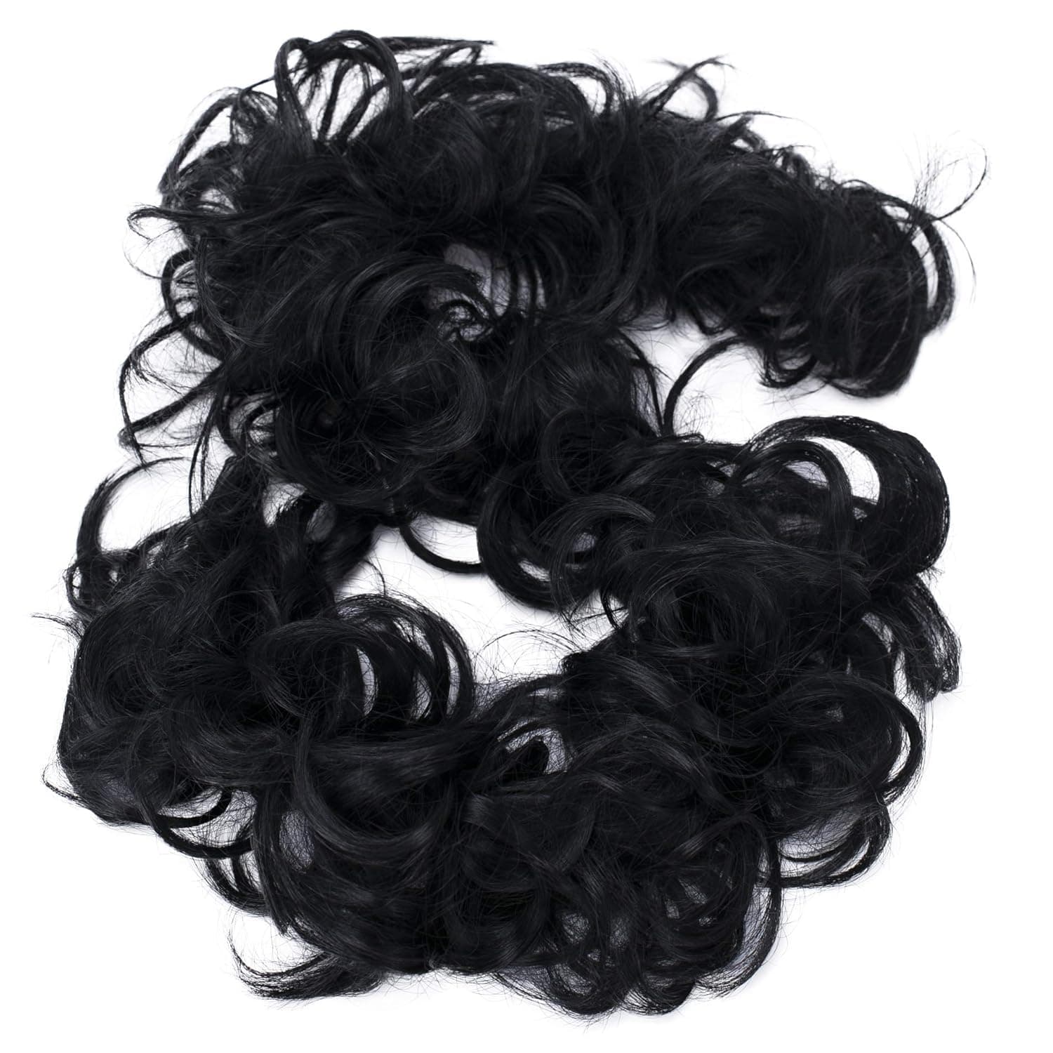 Chaam Curly Messy Hair Bun Extension - Heat-Resistant Synthetic Hairpiece with Elastic Band, Lightweight Scrunchie Wrap for Quick and Easy Updo Styling for Women and Girls (Black)