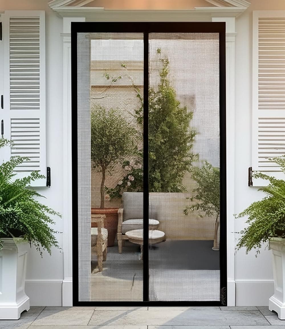 Stylista Magnetic Mosquito Net Door Curtain | Auto Self-Closing Mesh Screen | Designer lace at the top with Breathable Fly Protection for Main Door, Balcony, Kitchen & Bedroom | Black | 210 x 100 CM