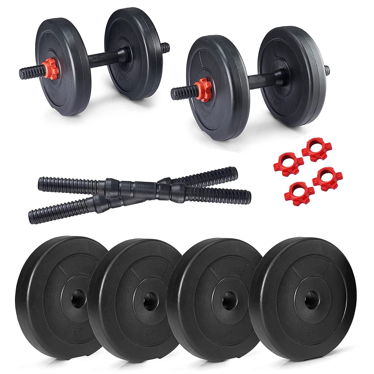 Protoner PVC DM 4-40 Kg Dumbbells Set and Fitness Kit for Men and Women Whole Body Workout (20 kg (2 kg x 4, 3 kg x 4), Black & Red)