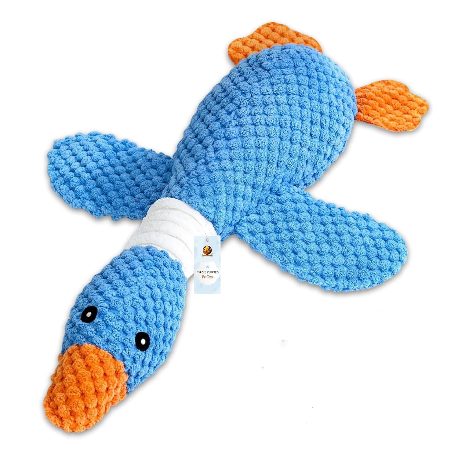Foodie Puppies Interactive Dog Squeaky Plush Toy - (Blue Swan) | Durable Crinkle Papered, Cotton Stuffed Chew Toy for Teething, Cuddling, Playing and Training | for Small to Medium Dogs (Size: 30cm)