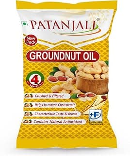 Patanjali Groundnut Oil, Kacchi Ghani, Virgin, Unrefined, Cold pressed, Edible Oil for Cooking, Baking & Frying for Rich Flavour & Nutrition 750Gm Pouch