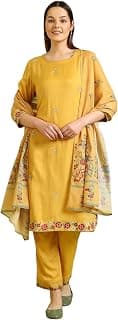 W for Woman Reef Blue Floral Printed Modal Straight Kurta, Pants and Dupatta Set