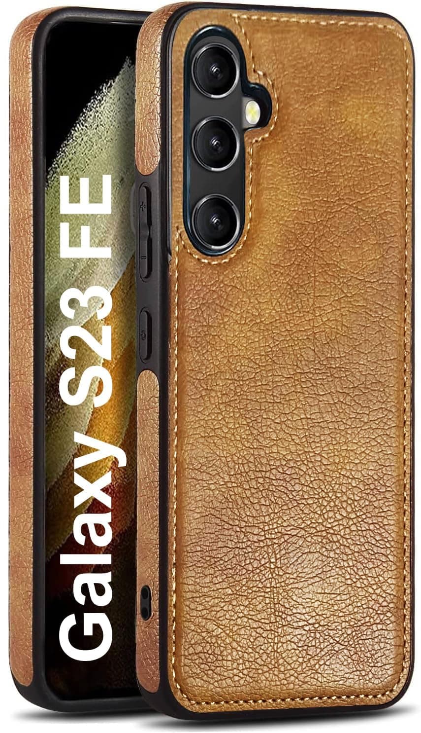 amazon basics Genuine Leather Finish Samsung Galaxy S23FE 5G Back Cover Case | Raised Edges for Camera & Screen Protection | Back Case Cover for Samsung Galaxy S23FE 5G (Brown)