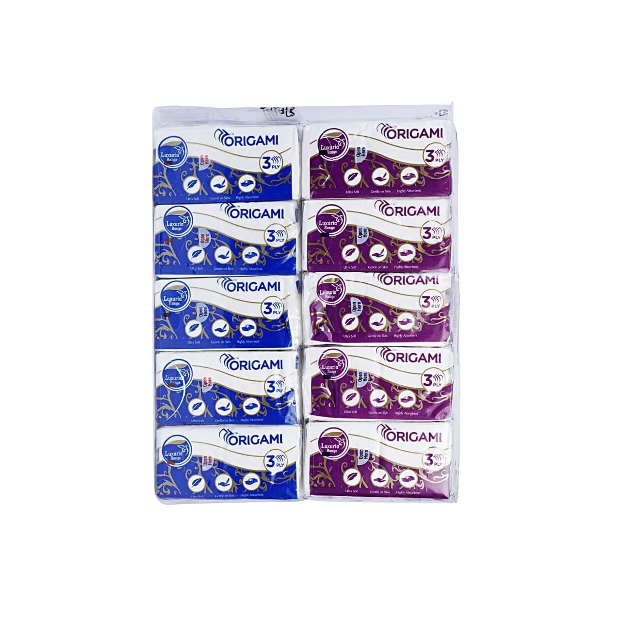 Origami Luxuria 3-Ply Pocket Hanky Tissues | Ultra Soft, High Absorbency, Gentle on Face | Compact & Easy to Carry - Pack of 10 (10 Pulls, 100 Sheets)