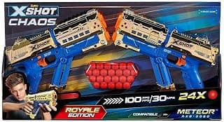 X-Shot Golden Chaos Meteor 2-Pack Dart Blaster Set | Dual Foam Dart Guns with Darts Included | Compact High-Speed Blasters for Target Play & Action Games | Outdoor Toy for Kids 12 Years+