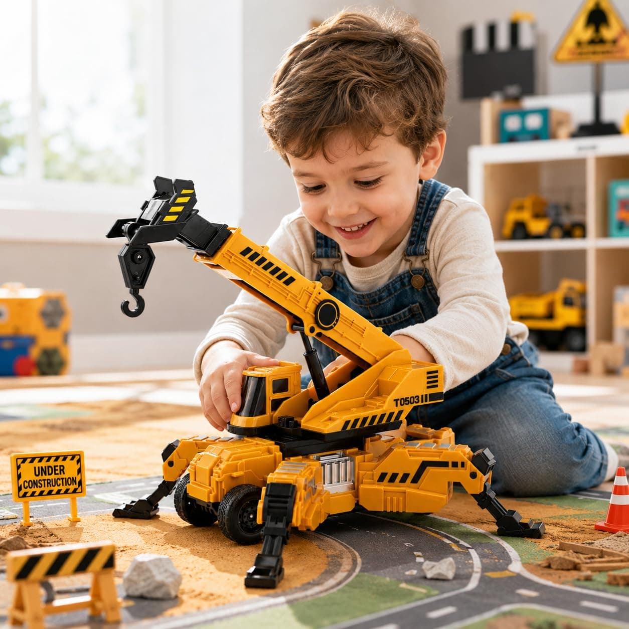 PLUSPOINT Crane Toy for Kids Friction Powered | 360° Rotating Lifting Crane Truck with Cable & Movable Wheels | Construction Vehicle Towing Model Toy for Boys & Girls