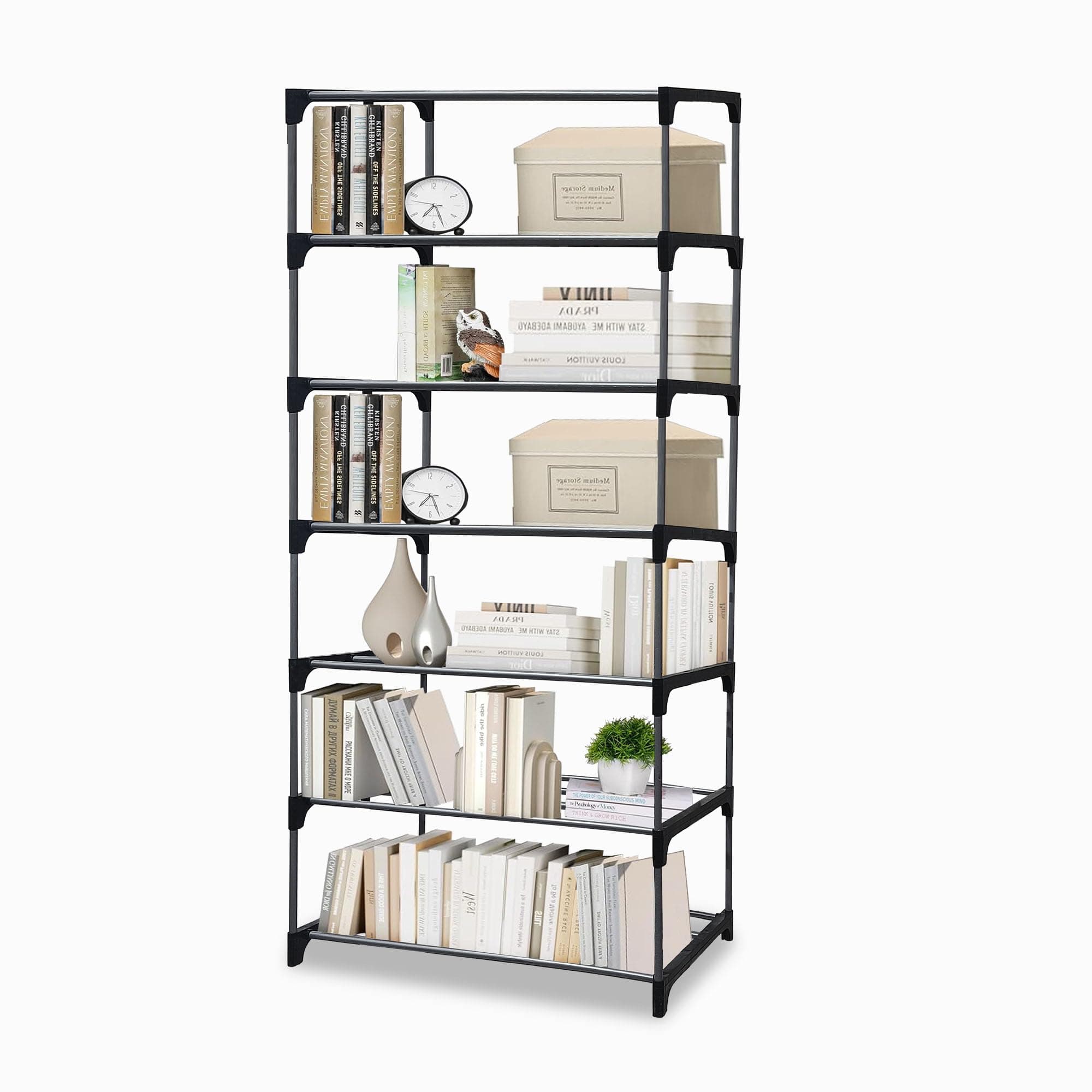 Urban Choice Book Shelf Rack Home Library Study (7 Shelves) Metal, Grey