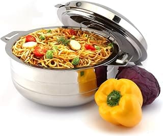 CELLO Lumina Insulated Casserole Hot Pot For Kitchen 3500 ml Silver | Easy to Serve Lightweight Outdoor Safe Keeps Food Hot and Warm Airtight Insulated Casserole Hot Pot Pack Set For Roti Rice Biryani