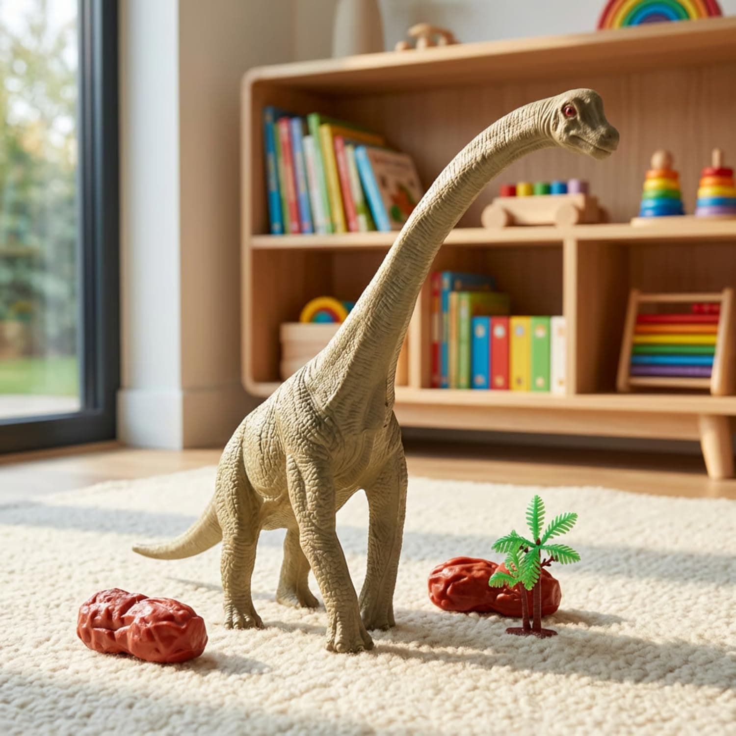 ZESTHOME Big Brachiosaurus Dinosaur Toy for Kids – Realistic Large Dino Figure with Rocks & Tree | BPA-Free Non-Toxic PVC Jurassic Animal Playset for Learning (Age 3+)