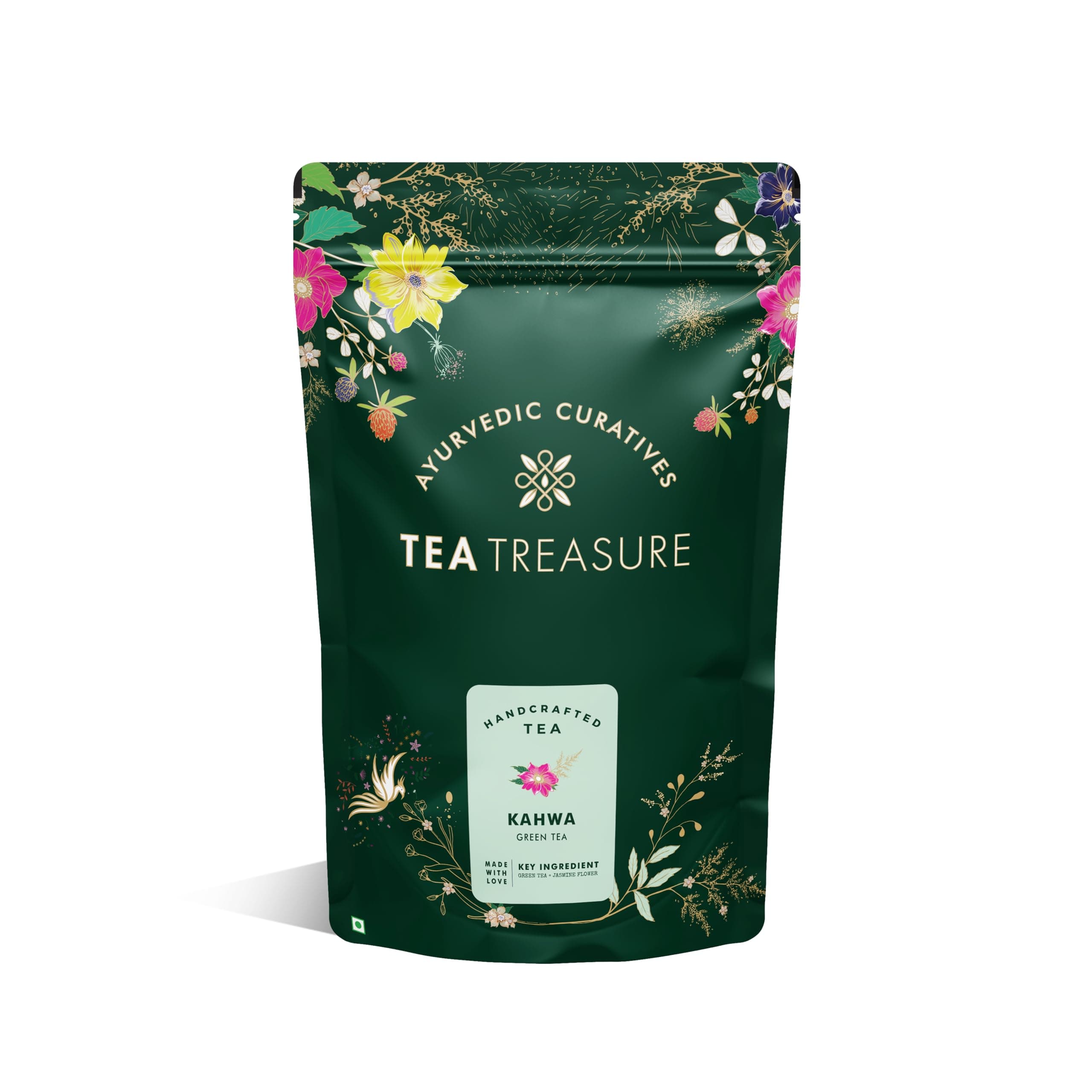 Tea Treasure Kashmiri Kahwa Green Tea | Desi Kahwa Green Tea | Cleanse & cold | RelifeSupports Digestion & Detoxification, Body Cleanse & Immunity Booster With Almond, Cinnamon, Black Pepper, Cloves, Tulsi, Cardamon, Rose Petals (100gm)