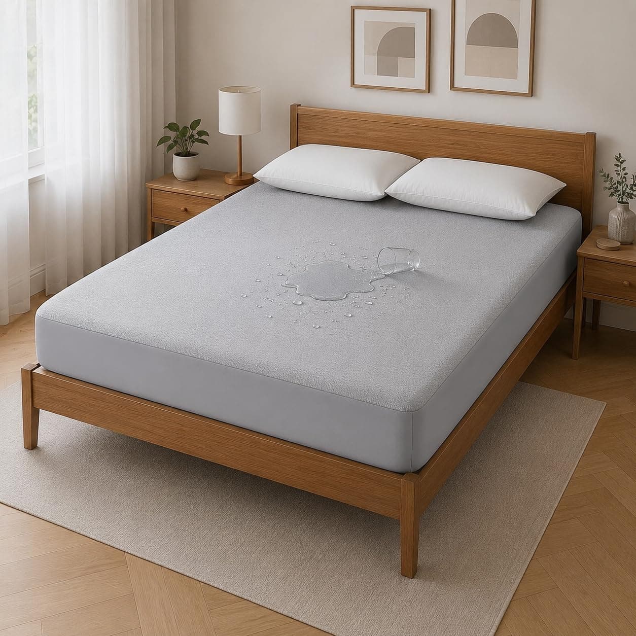Amazon Brand - Solimo Cotton Water Resistant Mattress Protector |OEKO TEX Certified| Chemical Free| Waterproof & Hypoallergenic| 78"x60" - Queen Size, Grey