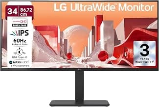 LG 34BA75QE 86.72 cm (34 Inch) UltraWide WQHD (3440x1440) IPS Curved Monitor, Anti-Glare, sRGB 99% (Typ.), Dual Controller, HDMI X 2, DP, USB-C (PD 90W), Speakers, Tilt/Height/Swivel Adjustable(Black)