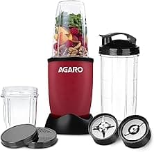 AGARO Regal Nutri Blender with 3 Jars, 400 Watts Personal Blender with 100% Copper Motor, 2 Stainless Steel Blades, Smoothie Maker, Masala Grinder, Use for Milkshakes, Juices & Chutney, Red & Black