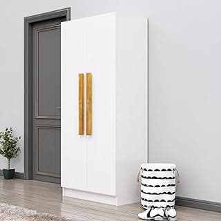 Bniture 2 Door Wooden Wardrobe for Bedroom | Almirah for Clothes with 4 Shelves, Engineered Wood Wardrobe for Clothes | Cupboard for Bedroom (46D x 80W x 182H CM) | 3 Years Warranty (Frosty White)