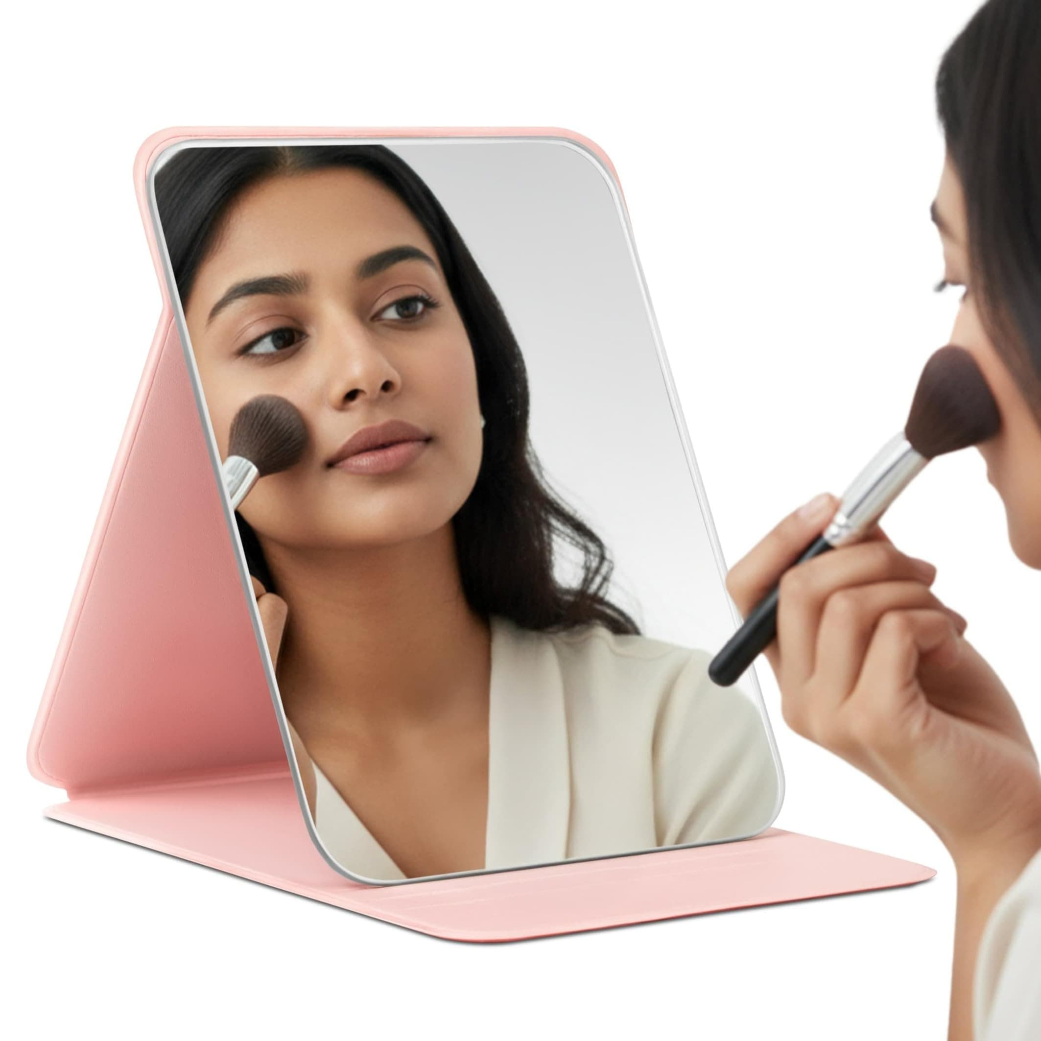 MARS Foldie-Portable Makeup Mirror with Adjustable Stand | HD Frameless Beveled Design | Travel-Friendly PU Leather Vanity Mirror for Desk, Dresser & Bathroom