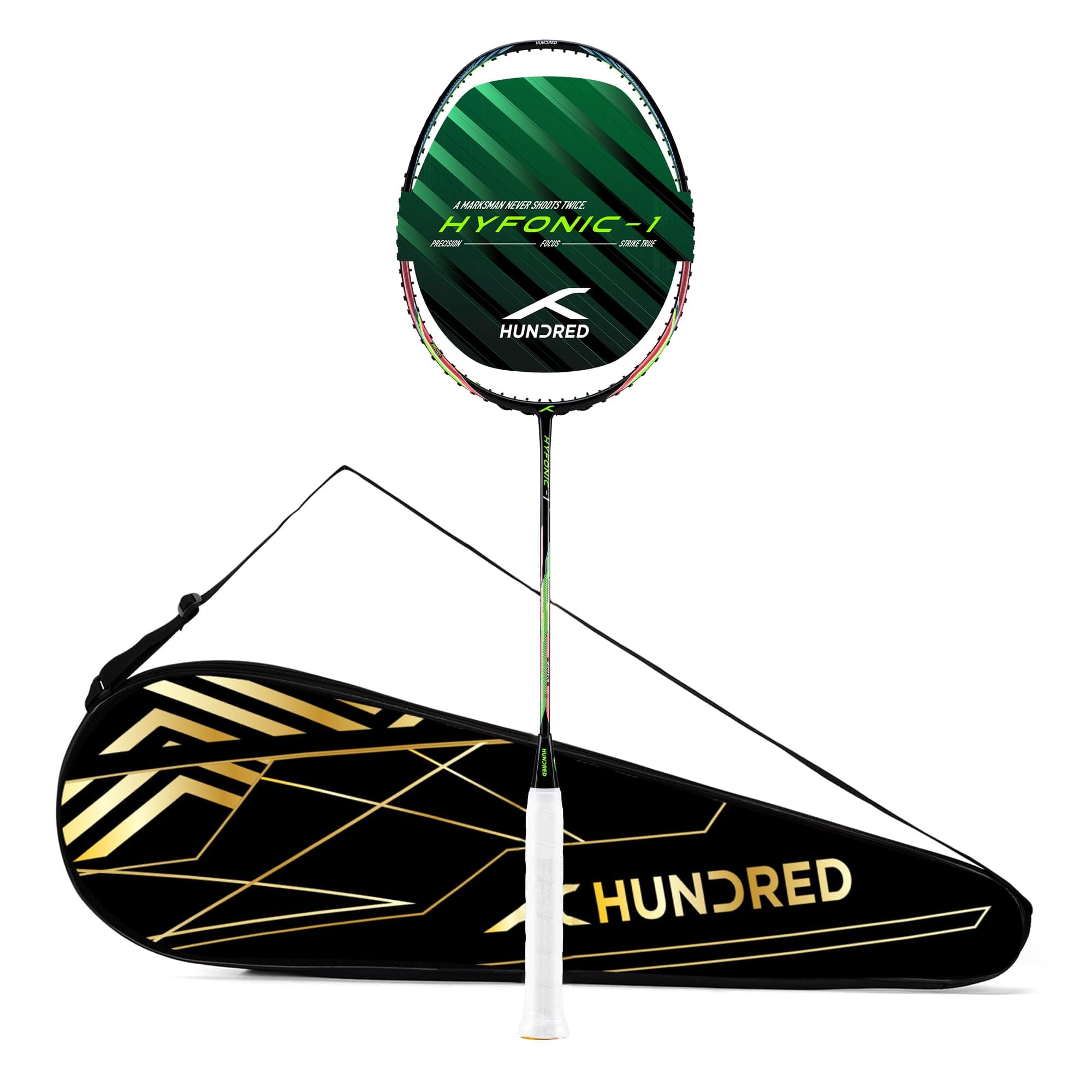Hundred Hyfonic 1 (Unstrung) Badminton Racket | Graphite Frame | Precision Control Racket | Balanced Feel for Accurate Shots | Max Tension 30 lbs | Full Cover Included