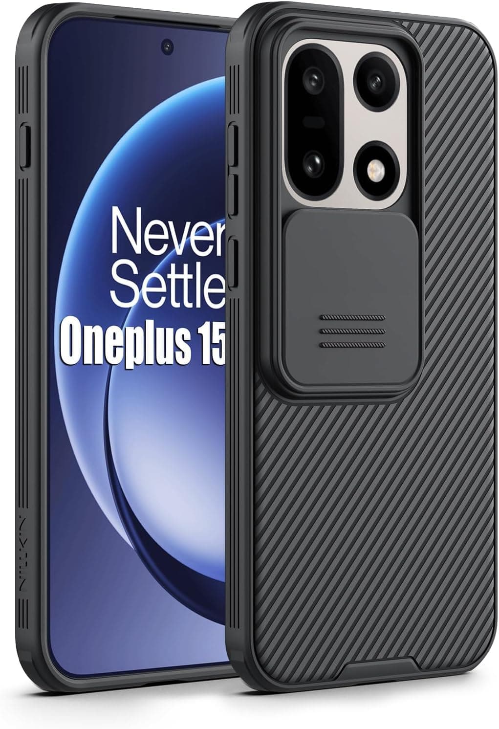 PRITO Nilkin® Classic Series for OnePlus 15 (1+15) Case with Camera Cover, [Camera Lens Protector] [Scratch-Resistant] [360 Full Protection] Shockproof Slim Phone Case (Black, 1+15)