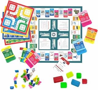 Aditi Toys Business Game, 5 in 1 Board Game with Plastic Coins for Kids 3+ & Adults, Includes Business, Ludo, Snakes & Ladder, Cricket & Treasure Island Family Game, Perfect Return Gift, BIS Approved