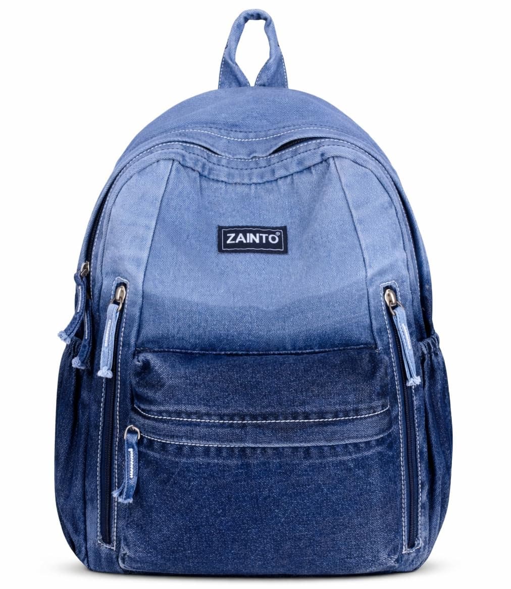 ZAINTO® Denim Backpack for Women | Vintage Light Blue Daypack | Eco-Friendly Premium Denim, Lightweight & Durable | Stylish College & Office Backpack with Multi Pockets for Daily Use