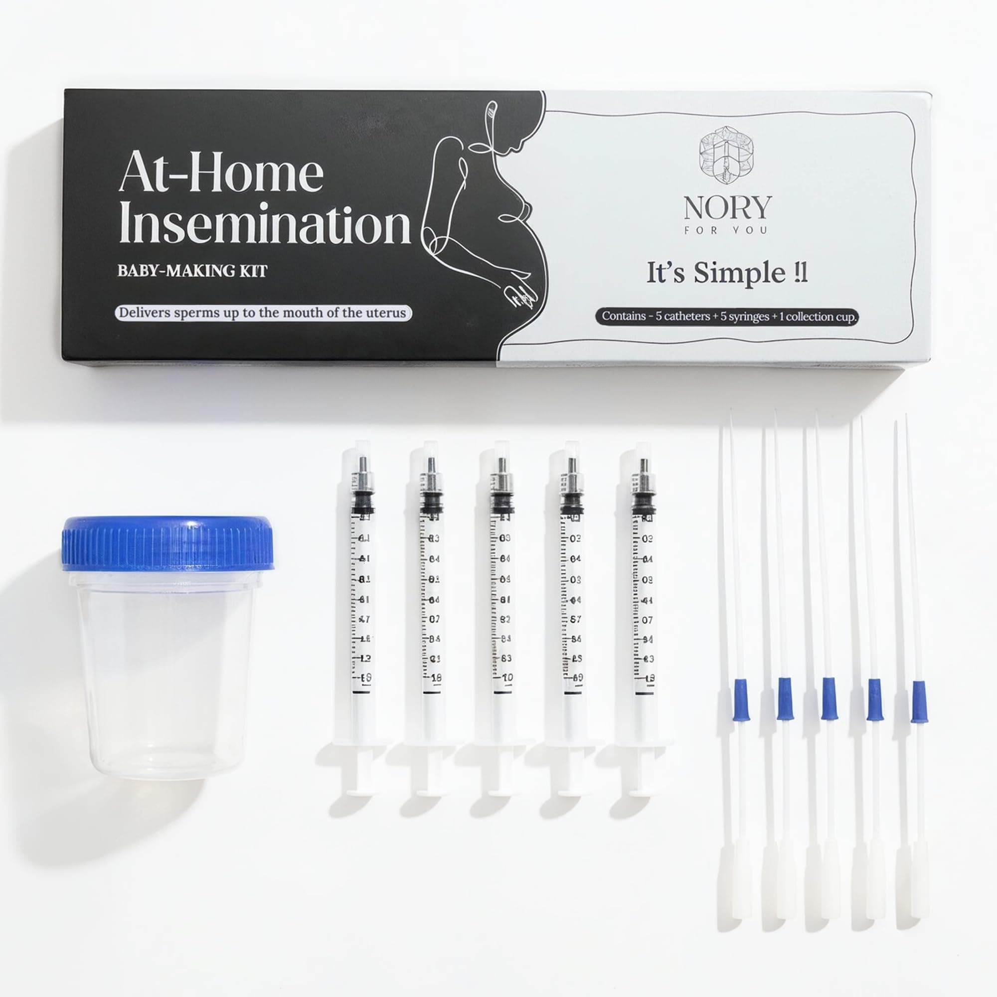 Nory At Home Self Insemination IVI Kit for Women, Designed By Fertility Doctor, Get Pregnant Naturally, Pack of 5 Catheters, 5 Syringes, 1 Collection Cup, Baby Conceive Kit for Home (Pack of 1)