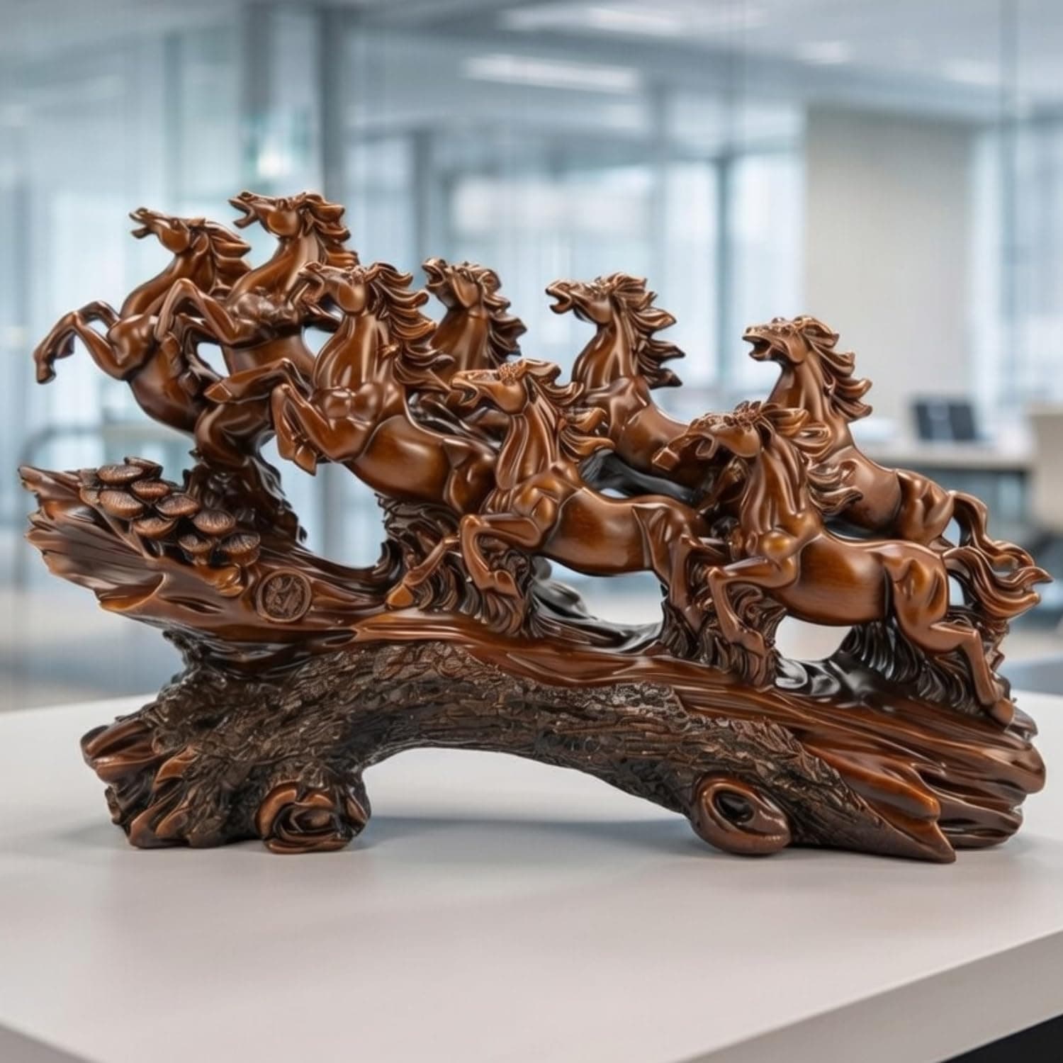 UAG Exports 19 Inch 7 Running Horses Statue Resin Vastu & Feng Shui Lucky Horse Decor for Home, Office Desk, Shelf | Stock Market Growth Item| Living Room & Office Showpiece (Dark Brown, Wave Base)