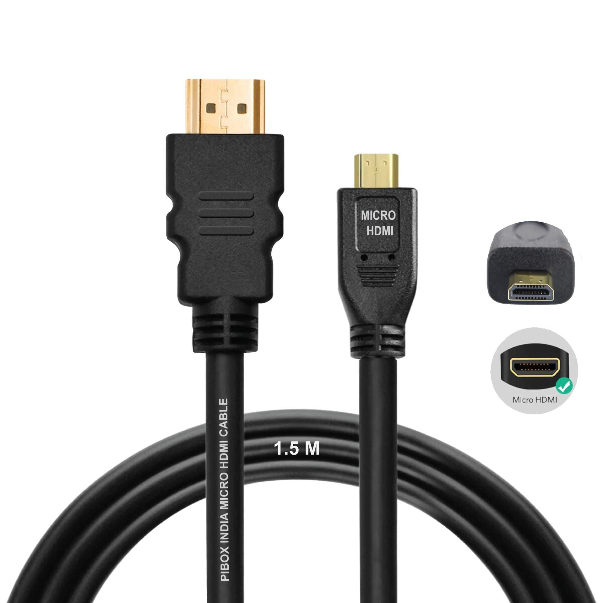 PiBOX India, Micro HDMI Cable to HDMI Cable, 4K 60Hz, 1.5 Meter 5 feet, Adapter Ethernet Audio Return for Raspberry Pi 4 pi 5 RPI, GoPro Hero 7, Sony Camera (NOT MINI DP/NOT Micro USB)