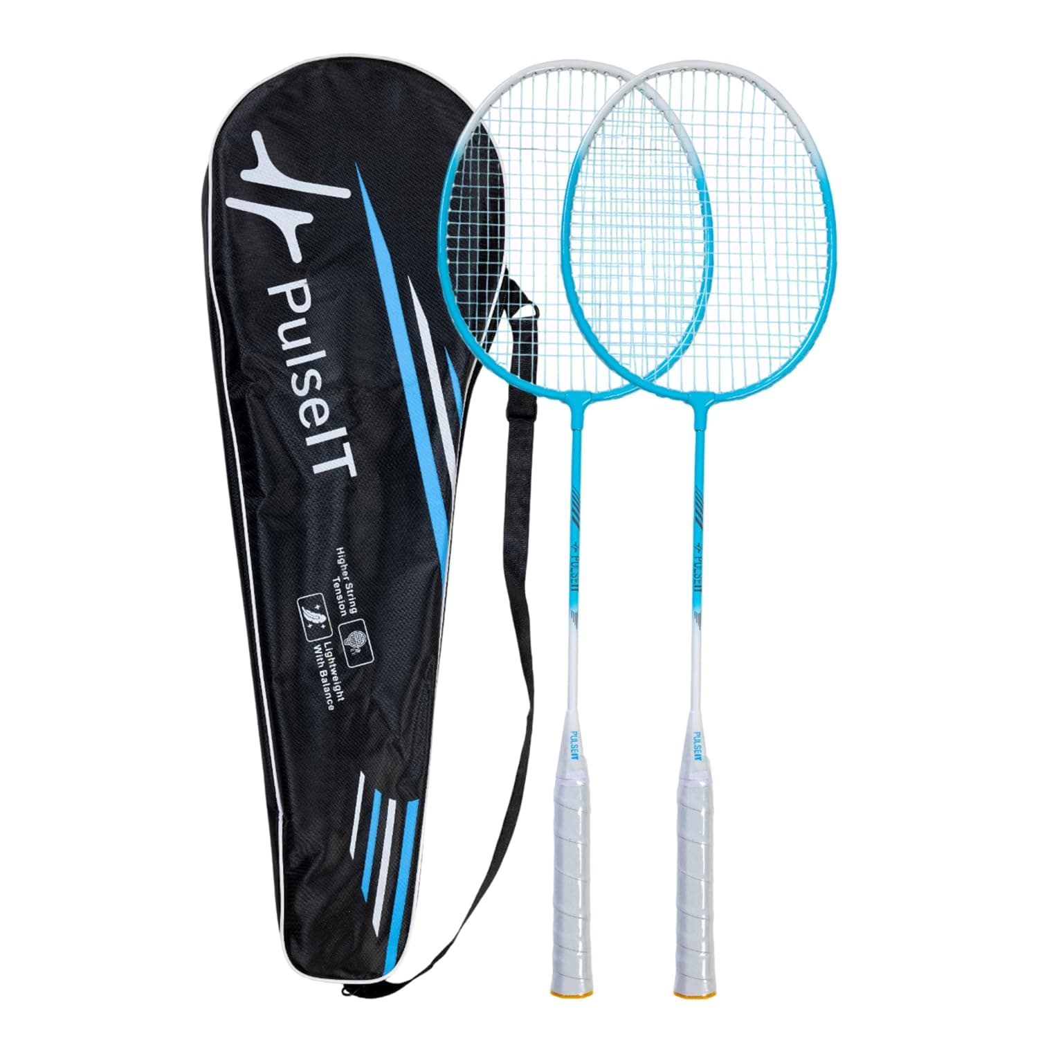 PulseITSmash Badminton Racket- for Men & Women. Lightweight Aluminum Frame with High Tension Strings. Indoor/Outdoor Badminton Racquet for Training, Power Play & Control. (Blue)