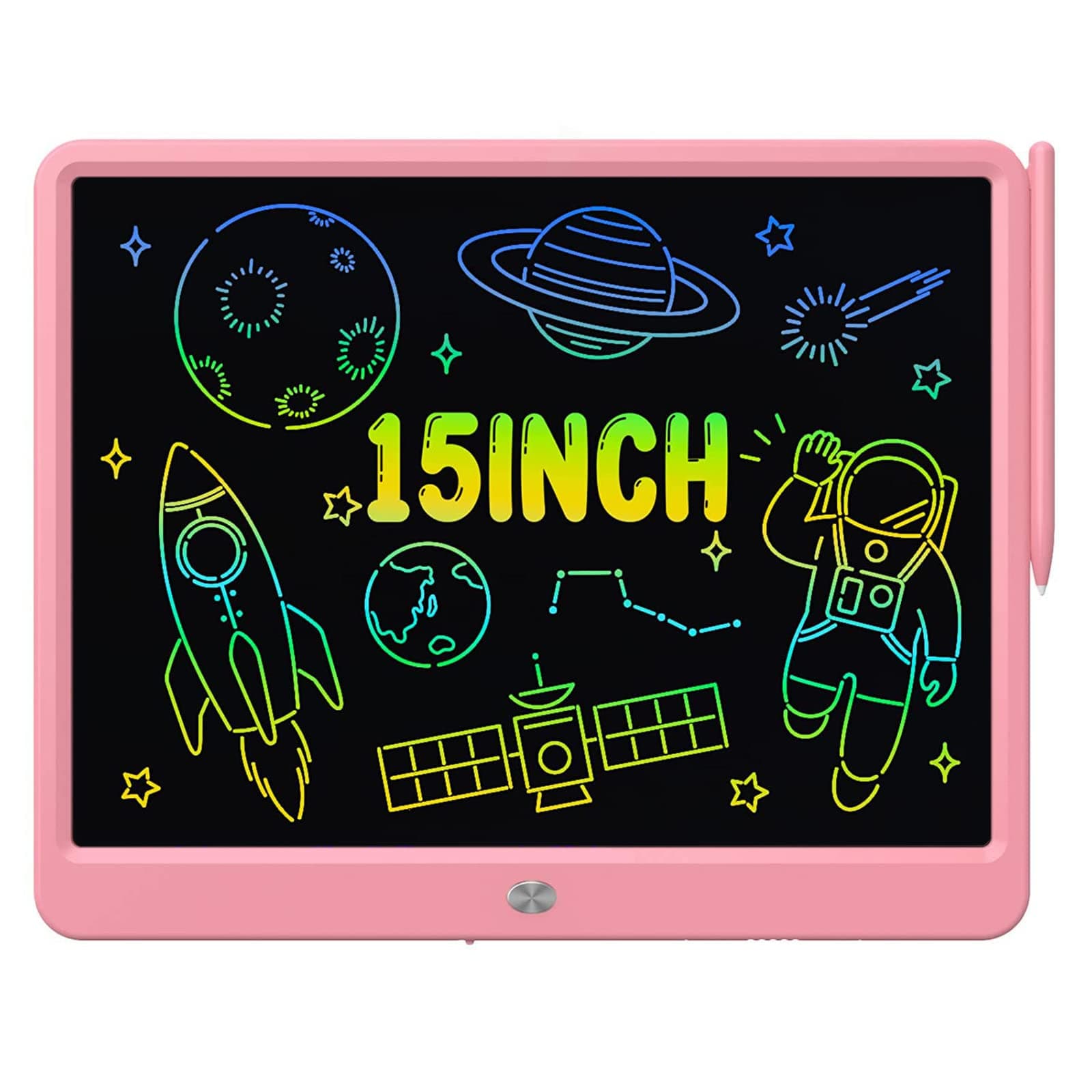 proffisy LCD Writing Tablet 15 Inches Colorful Screen Drawing Pad, E-Writing and Scribbler Boards for Kids, Electronic Educational Learning Toys for 3-12 Year Old Girls Pink, Colorful Screen