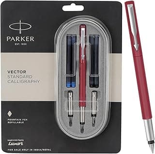 Parker Vector Standard Calligraphy CT Fountain Pen + 2N Black & 2N Blue Ink Cartridges, 7 Piece Set (9000017374)