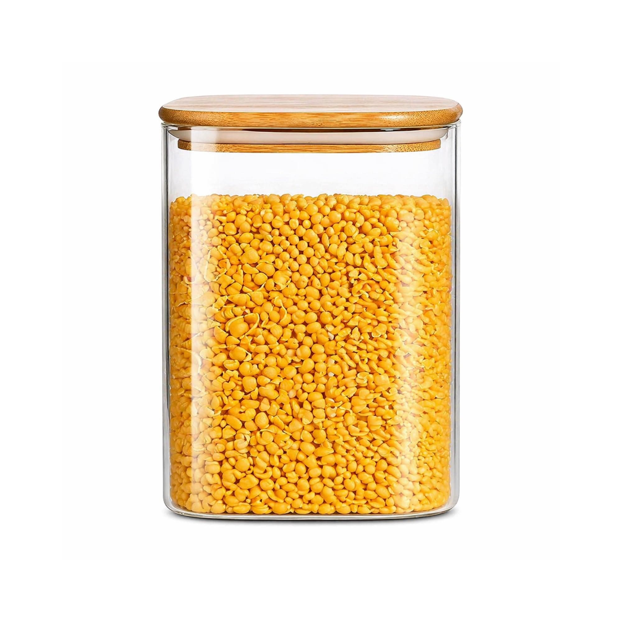 StacPro Airtight Square Glass Storage Jar with Bamboo Lid, 750ml Multipurpose Kitchen Container for Coffee, Tea, Sugar, Masala, Spices & Dry Fruits | Modern Transparent Pantry Organizer (Pack of 1)
