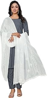 KEMZA Women's Chiffon Phulkari Floral Dupatta with Lace Border – Soft & Lightweight