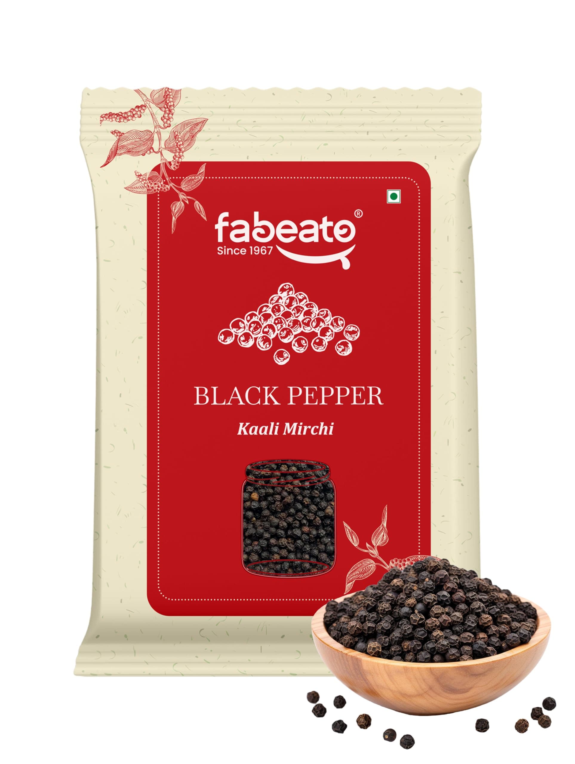 Fabeato Whole Black Pepper 100 gram|Kali Mirch|Ultra-Pure & Finely Ground| Aromatic, Premium Black Pepper with Bold Flavor & Rich Aroma